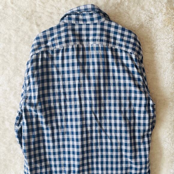 Gap Blue Checkered Gingham Long Sleeve Casual Button Down Mens Shirt sz L - Picture 4 of 6